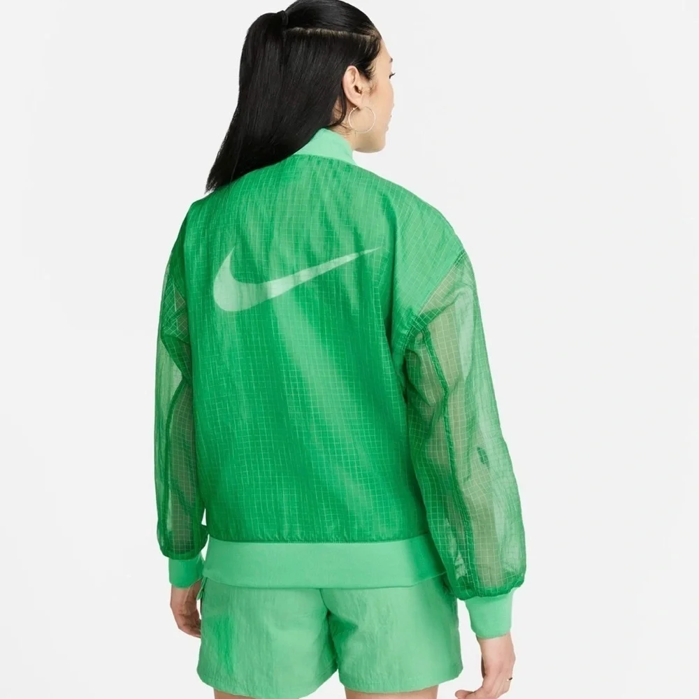 NWT NIKE Women's Woven Varsity Bomber Jacket Lightweight Green Size XXL